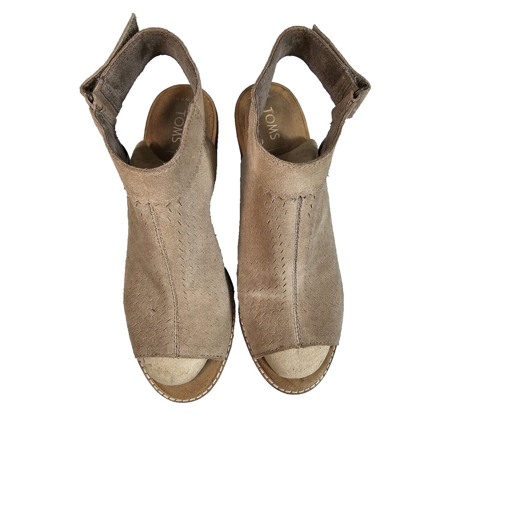 TOMS Womens Grenada Shooties Sz 8.5 Beige Casual Block Heel Peep Toe Sandals